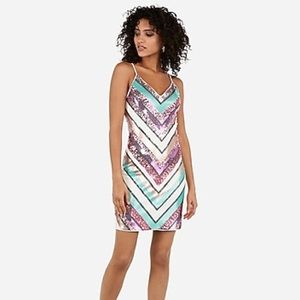 Sequin chevron mini sheath dress from Expr…